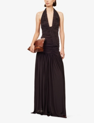 Christopher Esber Womens Malbec Orion Draped Woven Maxi Skirt In Burgundy