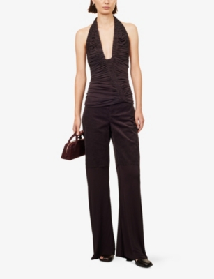 Christopher Esber Womens Orion Draped Woven Top Malbec In Brown