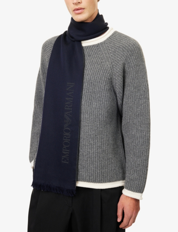 Jacquard-Logo Wool Scarf