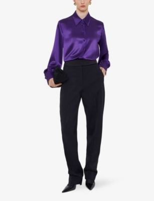 Joseph Womens Dieu Long-sleeved Satin Blouse Violet In Purple