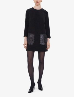 Joseph Bixio Sequined Satin Twill Minidress In Black