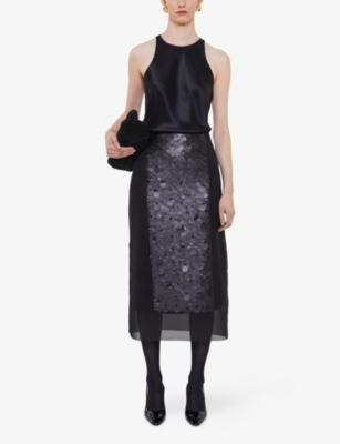 Joseph Cambo Pailette-embellished Crepe De Chine Midi Skirt In Black