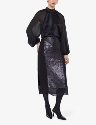 Joseph Womens Cave High-neck Satin Blouse Black In Black