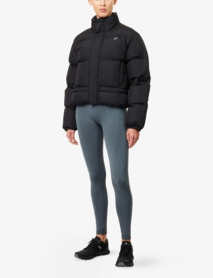 Gymshark Womens  Logo-print Padded Shell-down Jacket In Black