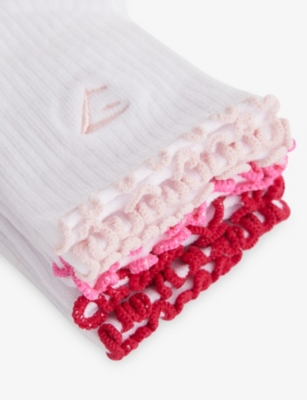 Gymshark Womens Gs Cloud Pnk/enrg/bd Pnk Frilled Brand-embroidery Pack Of Three Stretch-cotton Blend Socks In White