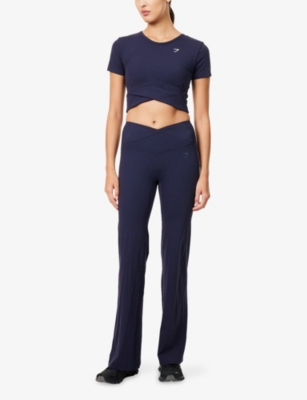 Gymshark Womens Gs Heavy Blue Cross-over Cropped Stretch-woven Top In Blue