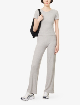 Gymshark Womens Light Grey Core Marl Supersoft Ribbed Stretch-woven T-shirt In Neutral
