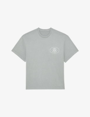 Reiss Mens Powder Blue Clement Branded-print Cotton-jersey T-shirt