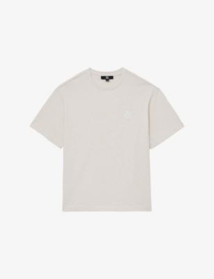 Reiss Mens  Rainer Logo-embroidered Cotton-jersey T-shirt In White