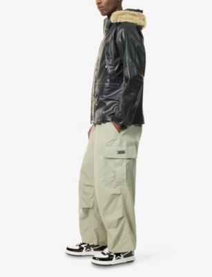 A BATHING APE: Bape x OVO Metallic-Embroidered Faux-Leather Jacket