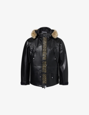 A BATHING APE: Bape x OVO Metallic-Embroidered Faux-Leather Jacket
