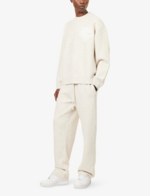 The Couture Club Mens Beige Monogram Emblem Wide-leg Knitted Jogging Bottoms In Neutral