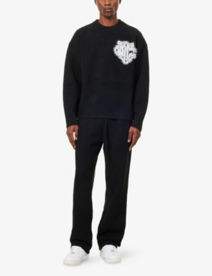The Couture Club Mens Black Monogram Emblem Wide-leg Knitted Jogging Bottoms In Black