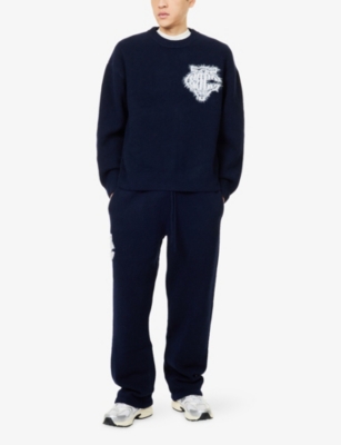 The Couture Club Mens  Monogram Emblem Wide-leg Knitted Jogging Bottoms In Blue