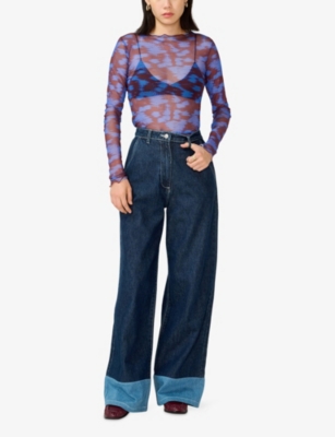 OMNES: Lorrie Mesh Fern-Print Stretch-Mesh Top