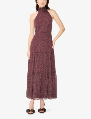 Omnes Womens Romeo Polka-dot Chiffon Maxi Dress Chocolate In Brown