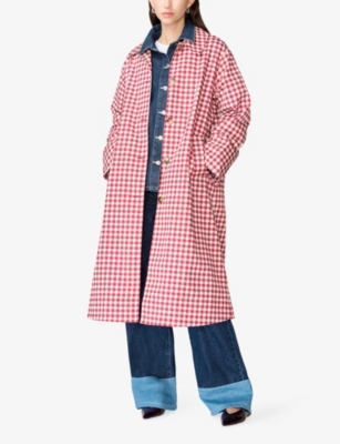 Omnes Womens Merlot/cream Charleston Gingham Woven Trench Coat Xs In Red