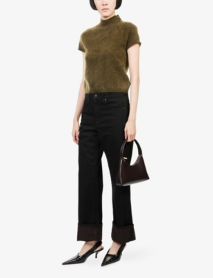 Me And Em And Em Womens Authentic Turn-up Straight-leg Denim Jeans Brown Black Wash In Black
