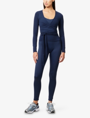 Sisterly Tribe Womens Soft Ballet Wrap Long-sleeves Stretch-woven Top Navy Xs In Blue