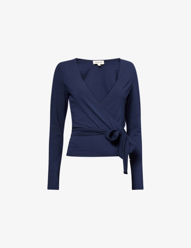 Soft Ballet Wrap Long-Sleeves Stretch-Woven Top