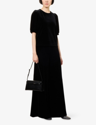 Me And Em Womens  Puff-sleeve Velour Top In Black