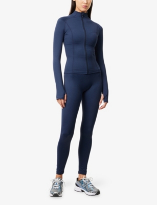 Sisterly Tribe Womens Softsculpt Zip High-neck Stretch-woven Jacket Navy In Blue