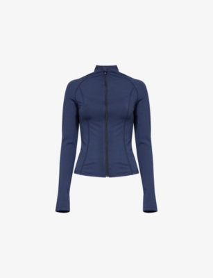 Sisterly Tribe Womens Softsculpt Zip High-neck Stretch-woven Jacket Navy In Blue