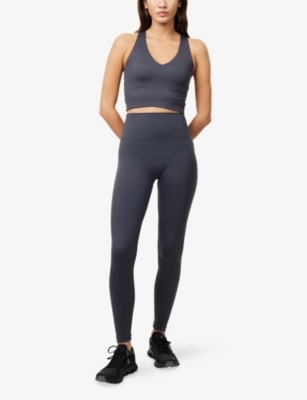 Sisterly Tribe Womens Asphalt Grey Softsculpt V-neck Cross-back Sports Bra In Blue