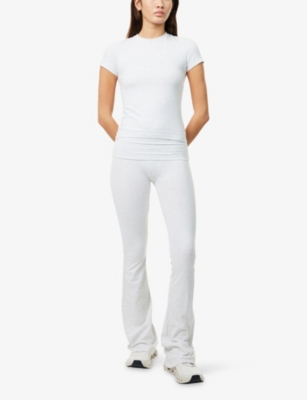 Sisterly Tribe Womens Grey Marl Soft Flared Stretch-cotton Yoga Trousers Xs In White