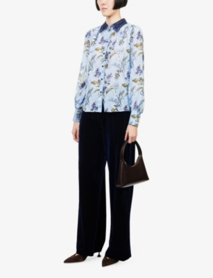 Me And Em And Em Womens Fluid Velour Wide-leg Stretch-woven Track Trousers Evening Blue In Blue