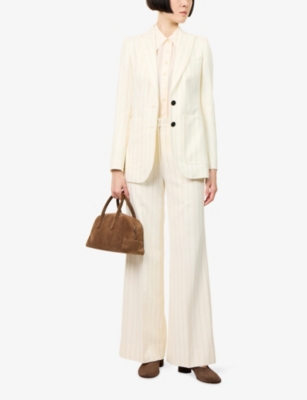 Me And Em Womens  Metallic Pinstripe Woven Blazer In White