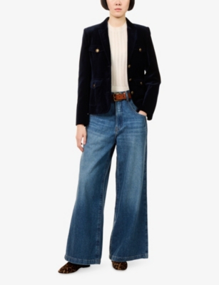 Me And Em Womens  Single-breasted Velvet Blazer In Blue