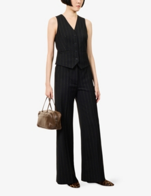 Me And Em Womens  Metallic Pinstripe Woven Vest In Animal Print