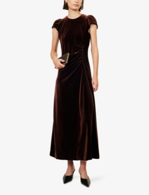 Me And Em And Em Womens Velour Draped Stretch-woven Maxi Dress Warm Chocolate