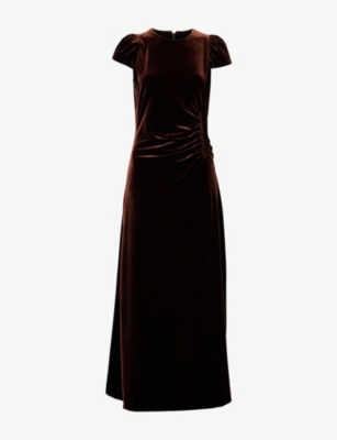Me And Em And Em Womens Velour Draped Stretch-woven Maxi Dress Warm Chocolate