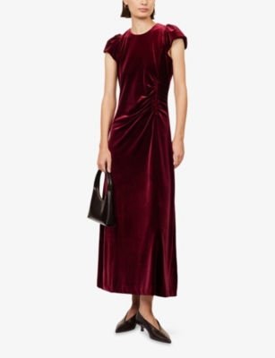 Me And Em And Em Womens Velour Draped Stretch-woven Maxi Dress Deep Ruby Red