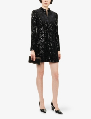 Me And Em And Em Womens Black Long-sleeve Sequin-embellished Mini Dress In Black