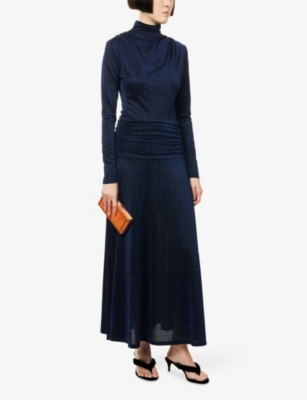 ME AND EM: Draped Cowl-Neck Metallic Maxi Dress