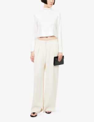 Me And Em And Em Womens Cream High-neck Sequin-embellished Stretch Mesh-jersey Top In White