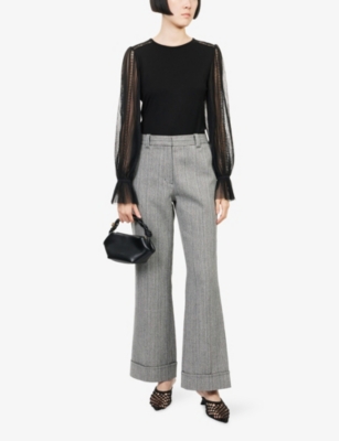 Me And Em And Em Womens Lace Insert Tulle Stretch-woven Blouse Black In Black