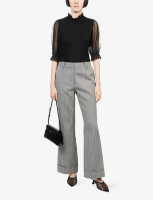 ME AND EM: Lace Insert Short-Sleeves Stretch-Woven Top