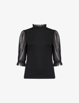 ME AND EM: Lace Insert Short-Sleeves Stretch-Woven Top