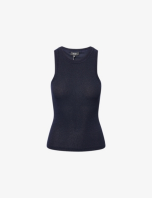 Me And Em Womens  Metallic Rib-knit Tank Top In Blue