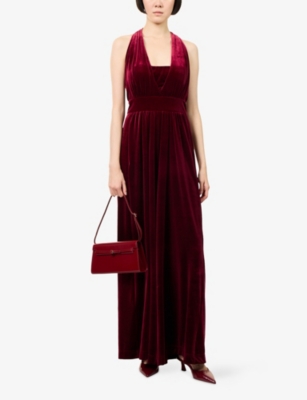 Me And Em Womens  Halter-neck Velour Evening Jumpsuit In Brown