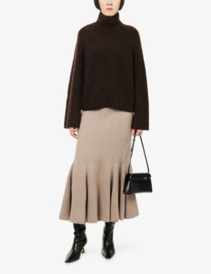 Me And Em And Em Womens Warm Chocolate High-neck Relaxed-fit Bouclé Wool-blend Jumper In Brown