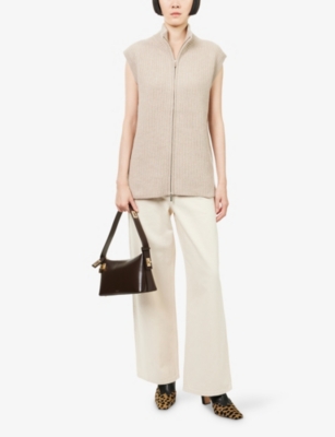 Me And Em And Em Womens Hazelnut High-neck Two Way-zip Ribbed Merino-wool And Cashmere-blend Vest Xs In Neutral