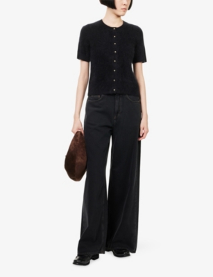 Me And Em And Em Womens Black Button-through Brushed Cashmere Knit Top In Black