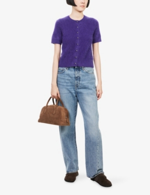 Me And Em And Em Womens Brushed Short-sleeves Cashmere Cardigan Amethyst In Purple