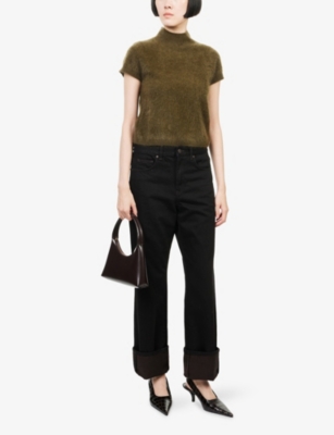 Me And Em And Em Womens Brushed High-neck Cashmere Top Intense Olive In Green