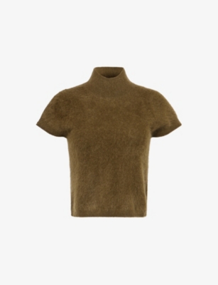 Me And Em And Em Womens Brushed High-neck Cashmere Top Intense Olive In Green